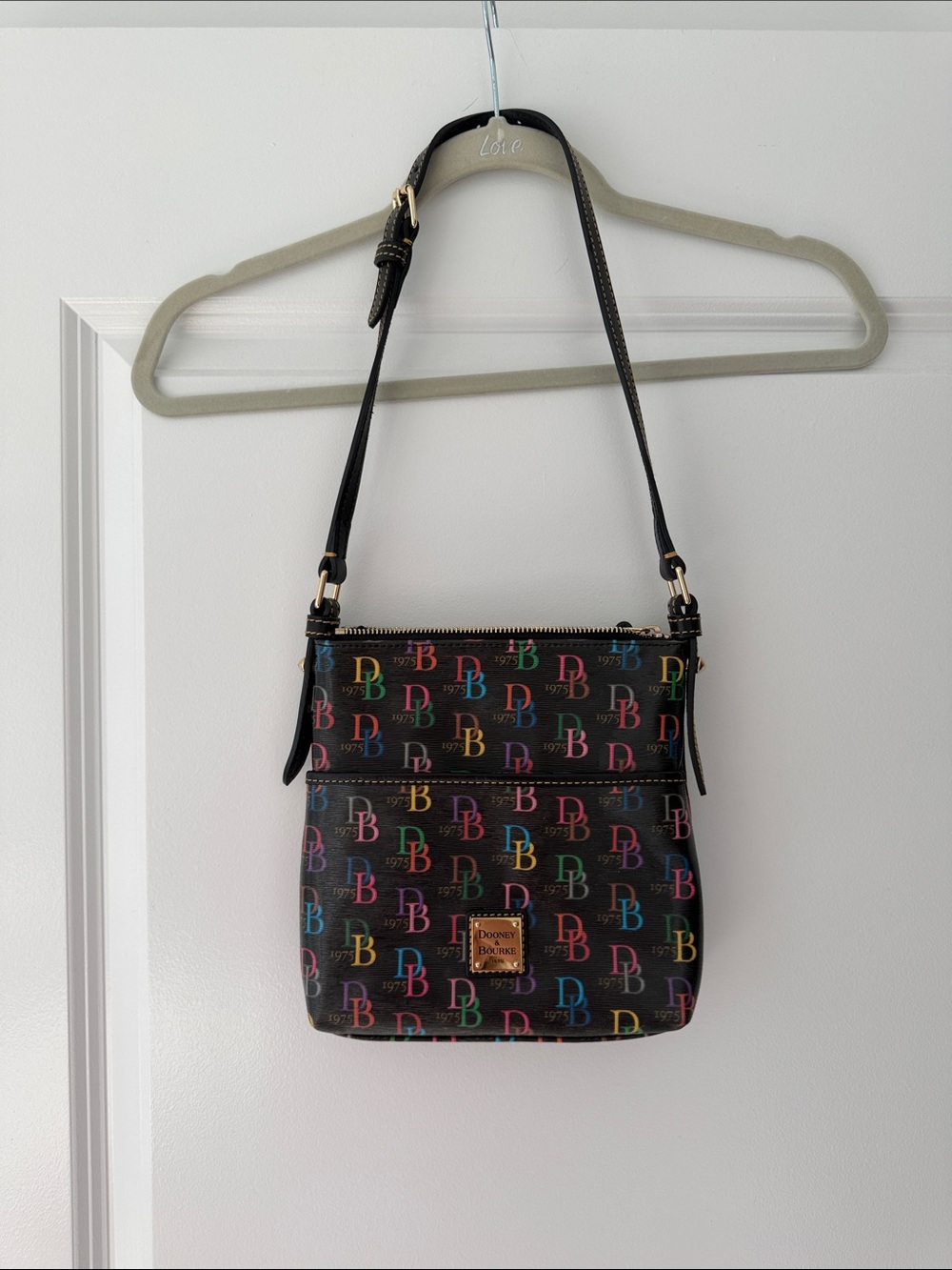 Dooney & Bourke Black Crossbody with Multicolor Logo Print